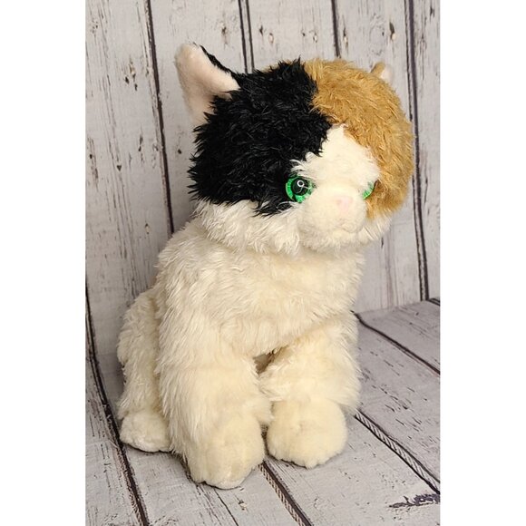 12" Aurora Calico Cat Plush Kitten Stuffed Animal Green Eyes Cream Black Brown - Picture 1 of 5
